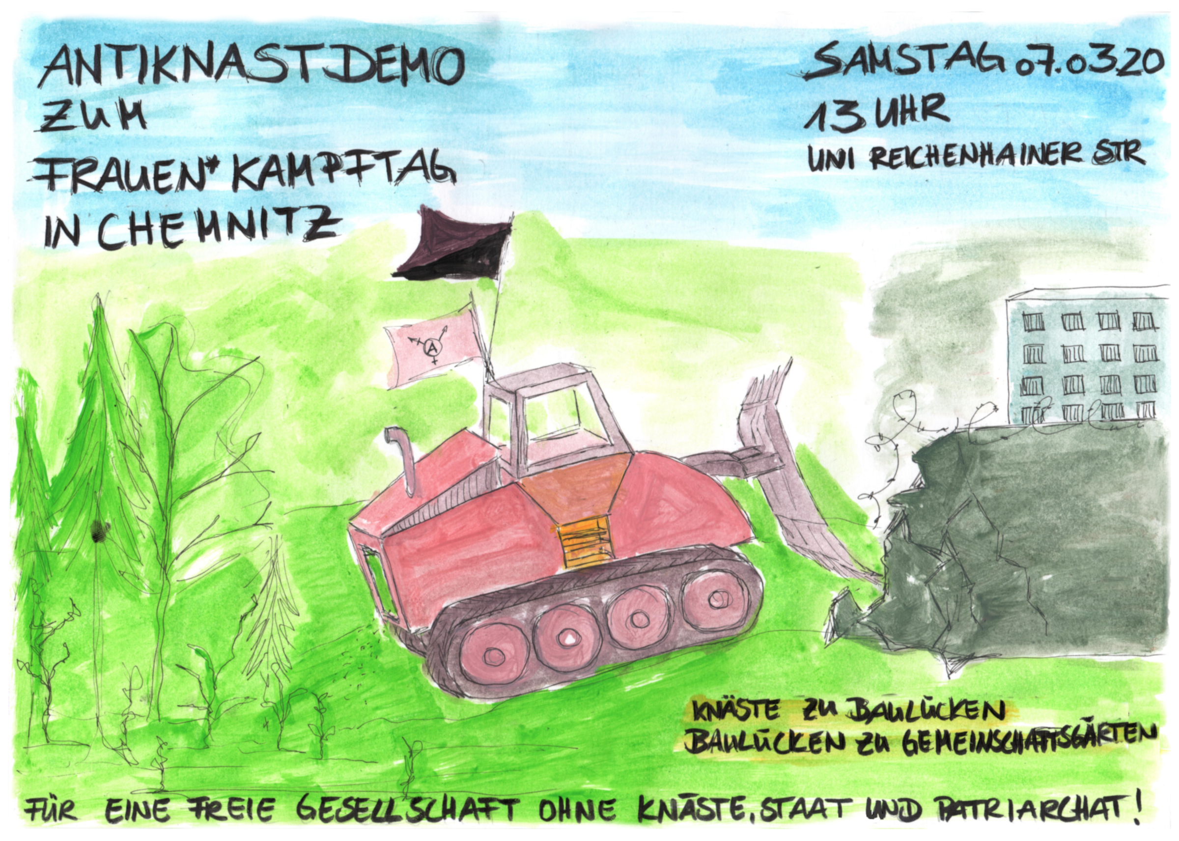Demonstration für eine freie Gesellschaft ohne Knäste, Staat und Patriarchat – 7. März Chemnitz